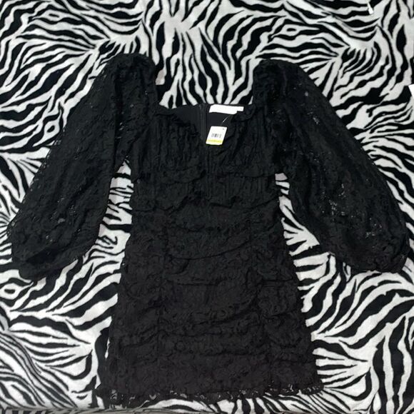 ASTR the label ruched black lace long sleeve mini corset dress medium NWT - Picture 3 of 17